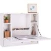 COSTWAY Table Murale Rabattable En MDF Avec Etagére Intégrée Table Murale Pliable Pour Ordinateur Blanc Capacité De Charge 20KG