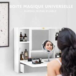 COSTWAY Table Murale Rabattable En MDF Avec Etagére Intégrée Table Murale Pliable Pour Ordinateur Blanc Capacité De Charge 20KG -France Bureau Soldes 2022 16296641 2