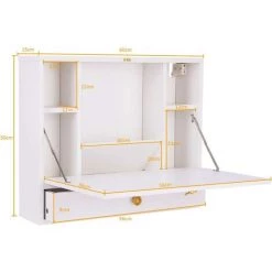 COSTWAY Table Murale Rabattable En MDF Avec Etagére Intégrée Table Murale Pliable Pour Ordinateur Blanc Capacité De Charge 20KG -France Bureau Soldes 2022 16296641 5