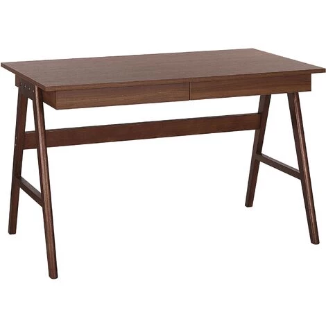 BELIANI Bureau En Bois Foncé 120 X 70 Cm Avec 2 Tiroirs - Bois Foncé 3 BELIANI Bureau En Bois Foncé 120 X 70 Cm Avec 2 Tiroirs - Bois Foncé