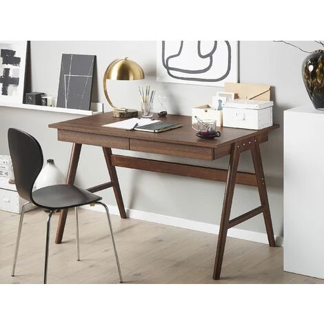 BELIANI Bureau En Bois Foncé 120 X 70 Cm Avec 2 Tiroirs - Bois Foncé 4 BELIANI Bureau En Bois Foncé 120 X 70 Cm Avec 2 Tiroirs - Bois Foncé – Image 2