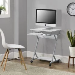 [en.casa]® Bureau D'ordinateur Roulant Table Informatique Avec Support Clavier Coulissant Avec 4 Roulettes MDF Et Acier Revêtu Par Poudre 60 X 40 X 75 Cm Blanc