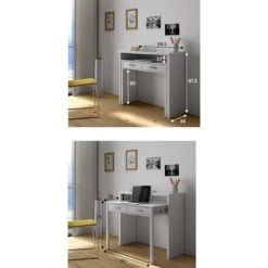 CAESAROO Bureau 98,5x36 Cm Extensible Blanc Mat Avec Deux Tiroirs | Blanc -France Bureau Soldes 2022 16625351 3