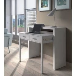 CAESAROO Bureau 98,5x36 Cm Extensible Blanc Mat Avec Deux Tiroirs | Blanc -France Bureau Soldes 2022 16625351 4