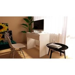 HUCOCO MATT - Bureau Classique - 90x80x50 Cm - 2 Tiroirs - Table D'ordinateur Portable - Mobilier Bureau - Blanc -France Bureau Soldes 2022 16629898 4