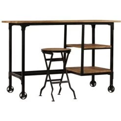 ASUPERMALL Bureau Avec Tabouret Pliant Bois De Manguier Massif 115X50X76Cm -France Bureau Soldes 2022 16803669 2