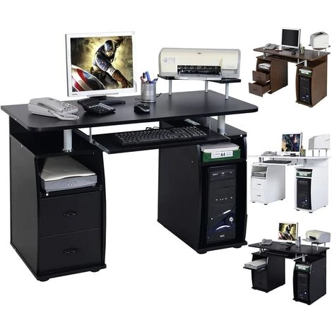 COSTWAY Table De Bureau Pour Ordinateur PC Avec Tablette Imprimante, Tablette à Clavier, 2 Tiroirs Et Plate-forme De Moniteur 6 COSTWAY Table De Bureau Pour Ordinateur PC Avec Tablette Imprimante, Tablette à Clavier, 2 Tiroirs Et Plate-forme De Moniteur – Image 4