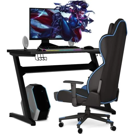 COSTWAY Bureau Gaming,Bureau De Jeu Pour Gamer Avec 1 Porte-écouteurs,1 Porte-gobelet,2 Crochets,1 Tapis De Souris 123 X 60 X 76CM 5 COSTWAY Bureau Gaming,Bureau De Jeu Pour Gamer Avec 1 Porte-écouteurs,1 Porte-gobelet,2 Crochets,1 Tapis De Souris 123 X 60 X 76CM – Image 3