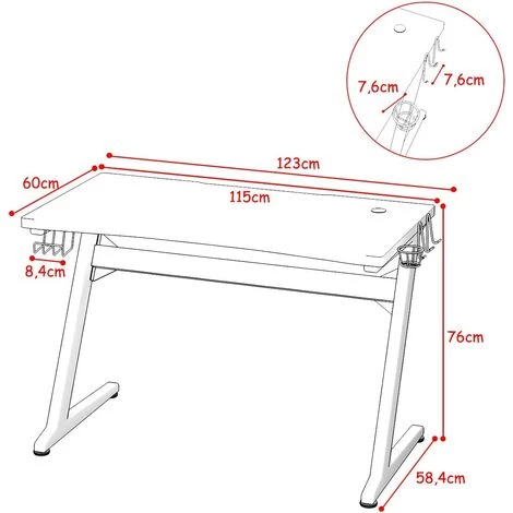 COSTWAY Bureau Gaming,Bureau De Jeu Pour Gamer Avec 1 Porte-écouteurs,1 Porte-gobelet,2 Crochets,1 Tapis De Souris 123 X 60 X 76CM 7 COSTWAY Bureau Gaming,Bureau De Jeu Pour Gamer Avec 1 Porte-écouteurs,1 Porte-gobelet,2 Crochets,1 Tapis De Souris 123 X 60 X 76CM – Image 5