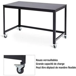 COSTWAY Bureau D'Informatique à Roulettes 120x60x75CM Table Bureau Amovible En Bois Et Tuyau En Acier Charge Max 136KG Pour Salon, Cuisine, Bureau -France Bureau Soldes 2022 16894963 3