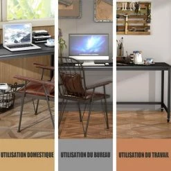 COSTWAY Bureau D'Informatique à Roulettes 120x60x75CM Table Bureau Amovible En Bois Et Tuyau En Acier Charge Max 136KG Pour Salon, Cuisine, Bureau -France Bureau Soldes 2022 16894963 4