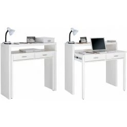 SKRAUT HOME Bureau Extensible, Table Pour Ordinateur, 2 Tiroirs, Blanc. - BLANC