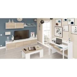 CAESAROO Bureau 98,5x36 Cm Extensible Blanc Arctique Et Roble Canadien Avec Deux Tiroirs | Couleur -France Bureau Soldes 2022 16970753 4