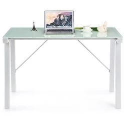 INTEROUGE Bureau En Verre Trempé Moderne, Bureau Informatique, Poste De Travail Blanc