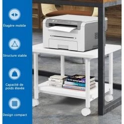 COSTWAY Support D'Imprimante à Roulette à 2 Niveaux, Etagère Rangement à Multi-Fonction Pour Maison,Bureau Blanc -France Bureau Soldes 2022 17063651 3