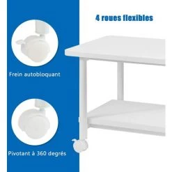 COSTWAY Support D'Imprimante à Roulette à 2 Niveaux, Etagère Rangement à Multi-Fonction Pour Maison,Bureau Blanc -France Bureau Soldes 2022 17063651 4