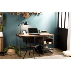 MACABANE ALIDA - Bureau Marron 1 Niche Et 1 Tablette Teck Recyclé Acacia Mahogany Recyclé Et Métal Noir - Brun