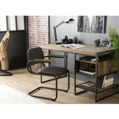 MACABANE ALIDA - Bureau Marron 1 Niche Et 1 Tablette Teck Recyclé Acacia Mahogany Recyclé Et Métal Noir - Brun -France Bureau Soldes 2022 17783882 5