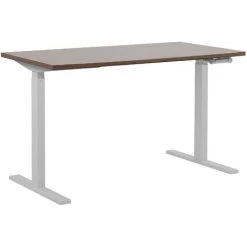 BELIANI Table à Hauteur Ajustable En Acier Bois Foncé - Bois Foncé