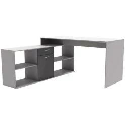 HABITAT ET JARDIN Bureau "Mars" - 136 X 140 X 73,5 Cm - Blanc / Gris