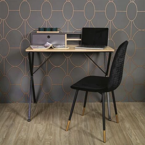 ALTOBUY CAHILL - Bureau Multi-Rangement Effet Bois Et Noir - Marron Clair 4 ALTOBUY CAHILL - Bureau Multi-Rangement Effet Bois Et Noir - Marron Clair – Image 2