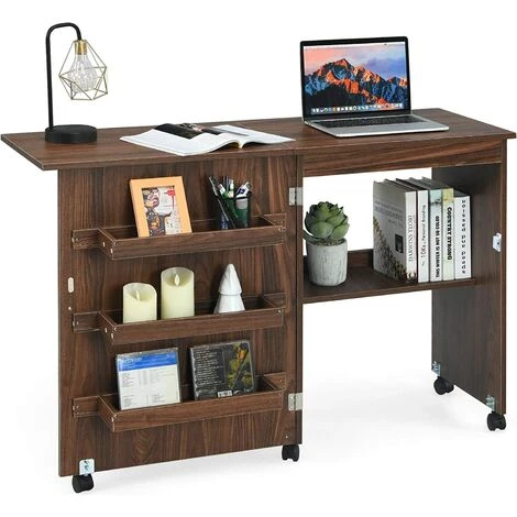 COSTWAY Table De Couture Pliante Meuble Pour Machine à Coudre Avec 3 Etagères Pour Bobines Et Roulettes Verrouillables En Bois 3 COSTWAY Table De Couture Pliante Meuble Pour Machine à Coudre Avec 3 Etagères Pour Bobines Et Roulettes Verrouillables En Bois
