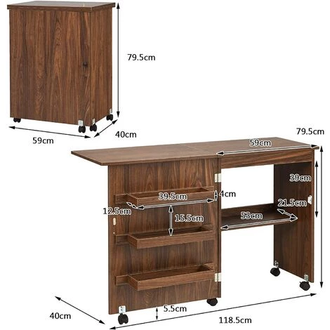 COSTWAY Table De Couture Pliante Meuble Pour Machine à Coudre Avec 3 Etagères Pour Bobines Et Roulettes Verrouillables En Bois 7 COSTWAY Table De Couture Pliante Meuble Pour Machine à Coudre Avec 3 Etagères Pour Bobines Et Roulettes Verrouillables En Bois – Image 5