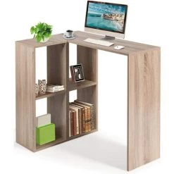 COSTWAY Bureau Informatique En Forme De L, Table D'Angle Pour L'Ordinateuravec Étagères De Rangement 90x60x75CM En Bois