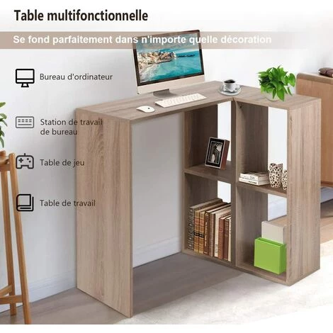 COSTWAY Bureau Informatique En Forme De L, Table D'Angle Pour L'Ordinateuravec Étagères De Rangement 90x60x75CM En Bois 6 COSTWAY Bureau Informatique En Forme De L, Table D'Angle Pour L'Ordinateuravec Étagères De Rangement 90x60x75CM En Bois – Image 4