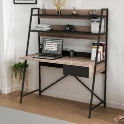 HOMEMANIA Bureau Arte Avec Etageres, Tiroir - Pour Bureau, Chambre - Noyer, Noir En Bois, 124 X 55 X 150 Cm -France Bureau Soldes 2022 18405536 3