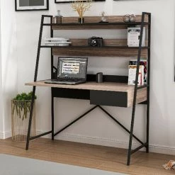 HOMEMANIA Bureau Arte Avec Etageres, Tiroir - Pour Bureau, Chambre - Noyer, Noir En Bois, 124 X 55 X 150 Cm -France Bureau Soldes 2022 18405536 4