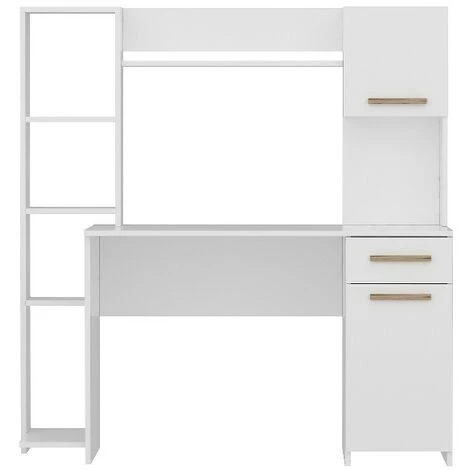 HOME MANIA Bureau Merry Compacte Avec Bibliotheque Integree - Avec Etageres, Tiroir, Porte - Pour Bureau, Chambre - Blanc, Noyer En Bois, 144 X 60 X 151 Cm 5 HOME MANIA Bureau Merry Compacte Avec Bibliotheque Integree - Avec Etageres, Tiroir, Porte - Pour Bureau, Chambre - Blanc, Noyer En Bois, 144 X 60 X 151 Cm – Image 3