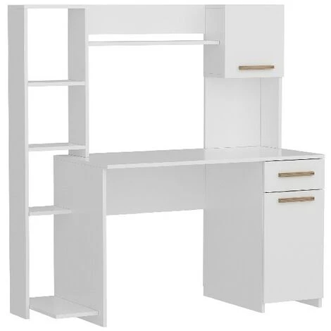 HOME MANIA Bureau Merry Compacte Avec Bibliotheque Integree - Avec Etageres, Tiroir, Porte - Pour Bureau, Chambre - Blanc, Noyer En Bois, 144 X 60 X 151 Cm 6 HOME MANIA Bureau Merry Compacte Avec Bibliotheque Integree - Avec Etageres, Tiroir, Porte - Pour Bureau, Chambre - Blanc, Noyer En Bois, 144 X 60 X 151 Cm – Image 4