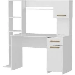 HOME MANIA Bureau Merry Compacte Avec Bibliotheque Integree - Avec Etageres, Tiroir, Porte - Pour Bureau, Chambre - Blanc, Noyer En Bois, 144 X 60 X 151 Cm 11 HOME MANIA Bureau Merry Compacte Avec Bibliotheque Integree - Avec Etageres, Tiroir, Porte - Pour Bureau, Chambre - Blanc, Noyer En Bois, 144 X 60 X 151 Cm -France Bureau Soldes 2022 18405552 5