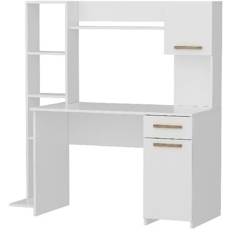 HOME MANIA Bureau Merry Compacte Avec Bibliotheque Integree - Avec Etageres, Tiroir, Porte - Pour Bureau, Chambre - Blanc, Noyer En Bois, 144 X 60 X 151 Cm 7 HOME MANIA Bureau Merry Compacte Avec Bibliotheque Integree - Avec Etageres, Tiroir, Porte - Pour Bureau, Chambre - Blanc, Noyer En Bois, 144 X 60 X 151 Cm – Image 5