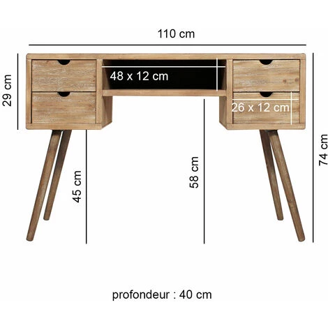 MADE IN MEUBLES Bureau En Bois De Sapin Natural - Marron 5 MADE IN MEUBLES Bureau En Bois De Sapin Natural - Marron – Image 3