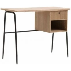 MADE IN MEUBLES Bureau En Bois De Frêne Et Métal Ortense - Noir -France Bureau Soldes 2022 18496624 2