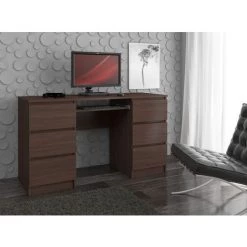 HUCOCO GOYA - Bureau Informatique Moderne 135x77x50 Cm - 6 Tiroirs + Support Clavier - Gaming - Table Ordinateur Multi-rangements - Marron -France Bureau Soldes 2022 18516707 2