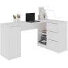 HUCOCO BALAUR - Bureau Informatique D'angle - 155x85x77 Cm - 3 Tiroirs + Niches - Table D'ordinateur - Mobilier Bureau - Blanc