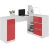HUCOCO BALAUR - Bureau Informatique D'angle Contemporain 155x85x77 Cm - 3 Tiroirs Gloss - Table Ordinateur Multi-rangements - Rouge -France Bureau Soldes 2022 18516717 1
