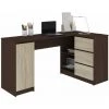 HUCOCO BALAUR - Bureau Informatique D'angle Chambre/bureau 155x85x77cm - 3 Tiroirs + Grandes Niches - Table Ordinateur Multi-rangements - Marron