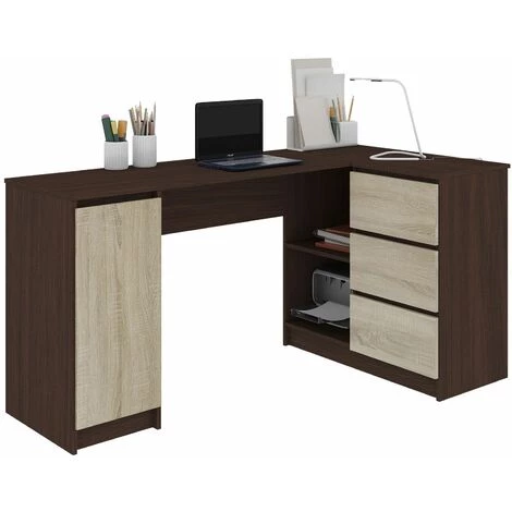 HUCOCO BALAUR - Bureau Informatique D'angle Chambre/bureau 155x85x77cm - 3 Tiroirs + Grandes Niches - Table Ordinateur Multi-rangements - Marron 3 HUCOCO BALAUR - Bureau Informatique D'angle Chambre/bureau 155x85x77cm - 3 Tiroirs + Grandes Niches - Table Ordinateur Multi-rangements - Marron