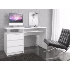 HUCOCO TOSKA - Bureau Informatique Contemporain 135x77x60 Cm - Grand Plateau + 3 Tiroirs + Niche De Rangement - Table Ordinateur - Blanc 7 HUCOCO TOSKA - Bureau Informatique Contemporain 135x77x60 Cm - Grand Plateau + 3 Tiroirs + Niche De Rangement - Table Ordinateur - Blanc -France Bureau Soldes 2022 18516736 3