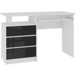 HUCOCO TOSKA - Bureau Droit 3 Tiroirs Style Moderne - 135x77x60 Cm - Table Ordinateur - Noir