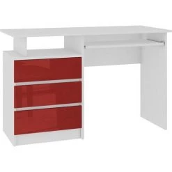 HUCOCO TOSKA - Bureau Informatique Droit 135x77x60cm - Grand Plateau 3 Tiroirs - Rouge