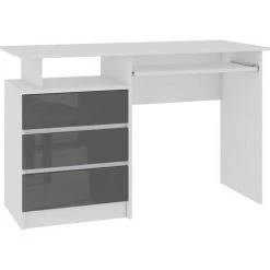 HUCOCO TOSKA - Bureau Informatique - 135x77x60cm - Grand Plateau 3 Tiroirs - Bureau Droit - Gris