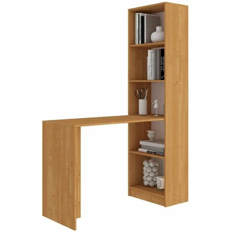 HUCOCO MERAK - Bureau Réversible + Bibliothèque Bureau Salon - 125x180x50 Cm - Meuble Rangement Gain De Place - Bureau Compacte - Marron 3 HUCOCO MERAK - Bureau Réversible + Bibliothèque Bureau Salon - 125x180x50 Cm - Meuble Rangement Gain De Place - Bureau Compacte - Marron