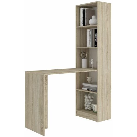 HUCOCO MERAK - Bureau Réversible Avec Bibliothèque Bureau Salon - 125x180x50cm - Meuble Rangement Gain De Place - Bureau Compacte - Beige 3 HUCOCO MERAK - Bureau Réversible Avec Bibliothèque Bureau Salon - 125x180x50cm - Meuble Rangement Gain De Place - Bureau Compacte - Beige