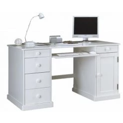 BEAUX MEUBLES PAS CHERS Bureau Gamer Blanc 1 Porte 5 Tiroirs