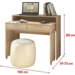 Selsey PECAN - Bureau Coiffeuse / Bureau Extensible - (chêne Sonoma, 100 Cm, 2 Tiroirs) -France Bureau Soldes 2022 18809119 5